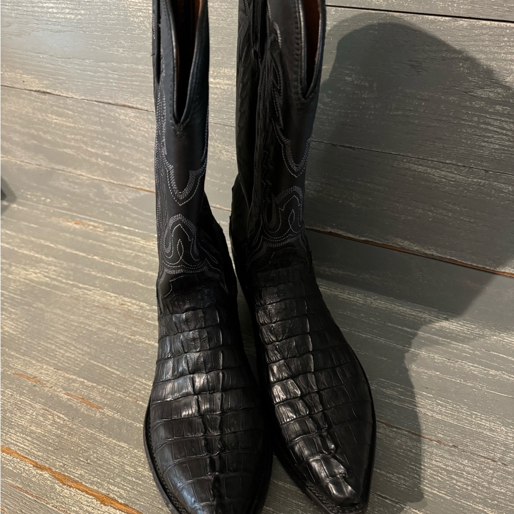 Lucchese Black Western Cowboy Boots with Crocodile Texture